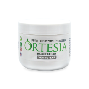 A jar of ortesia relief cream